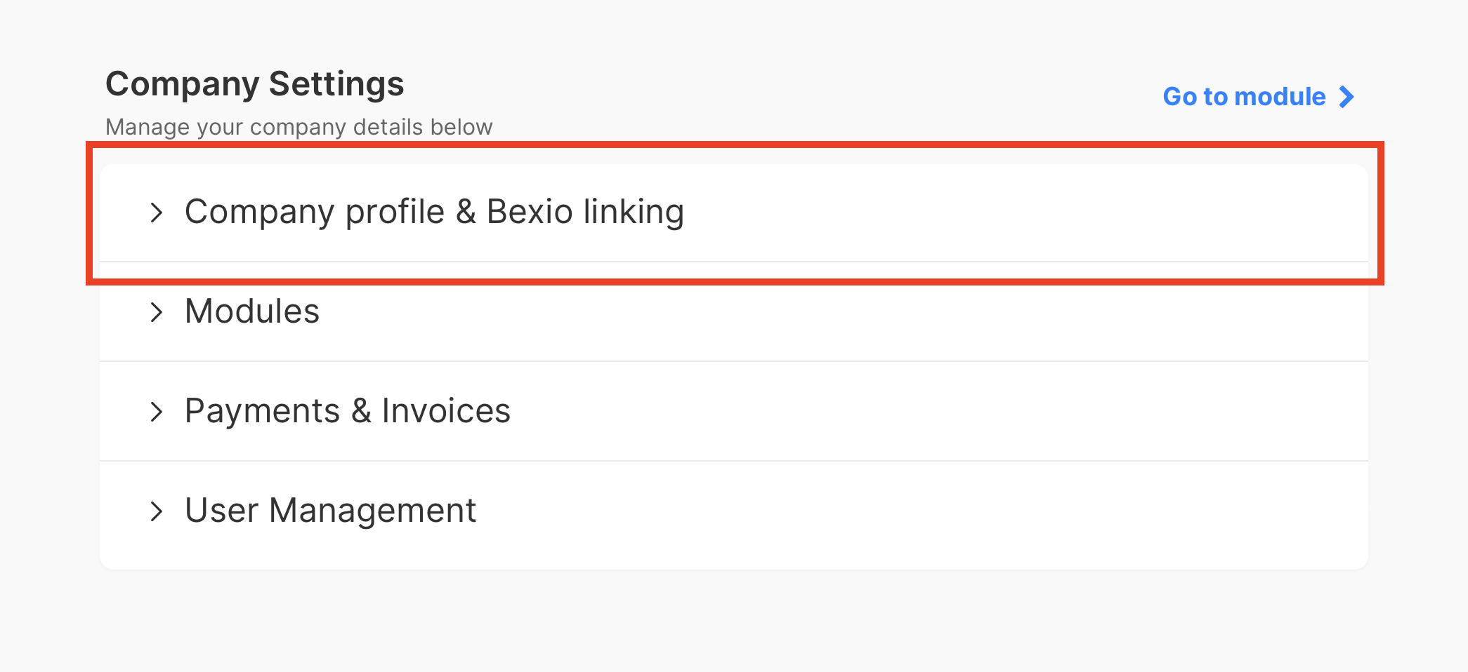 Open company settings in accrio