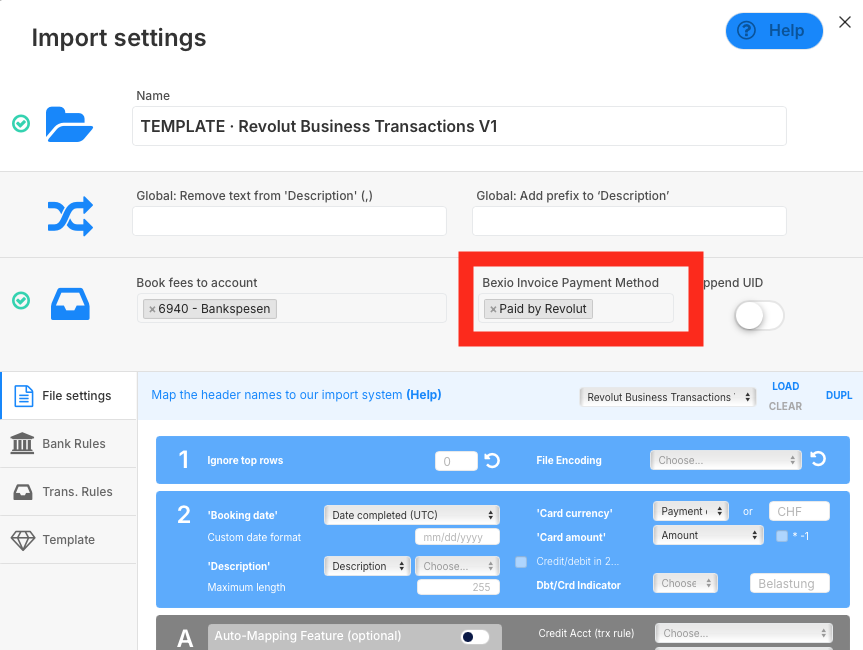 Accrio Importtype Configuration