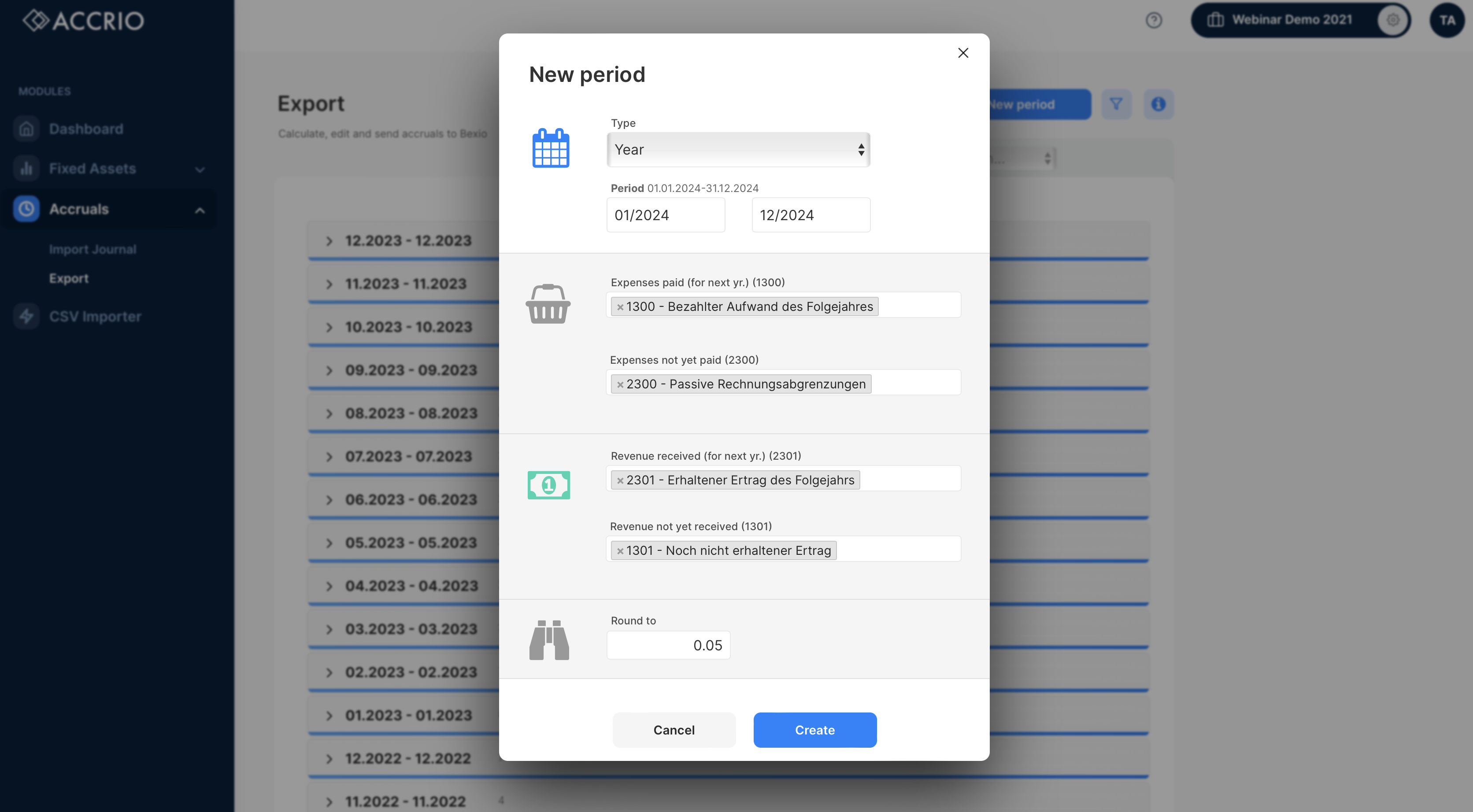 Create yearly period