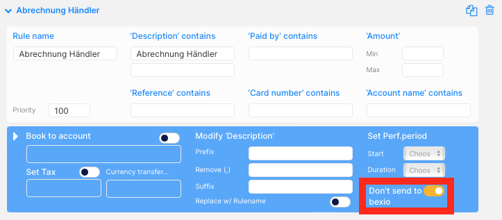 Charge Transaction Rule for Twint Import in Bexio