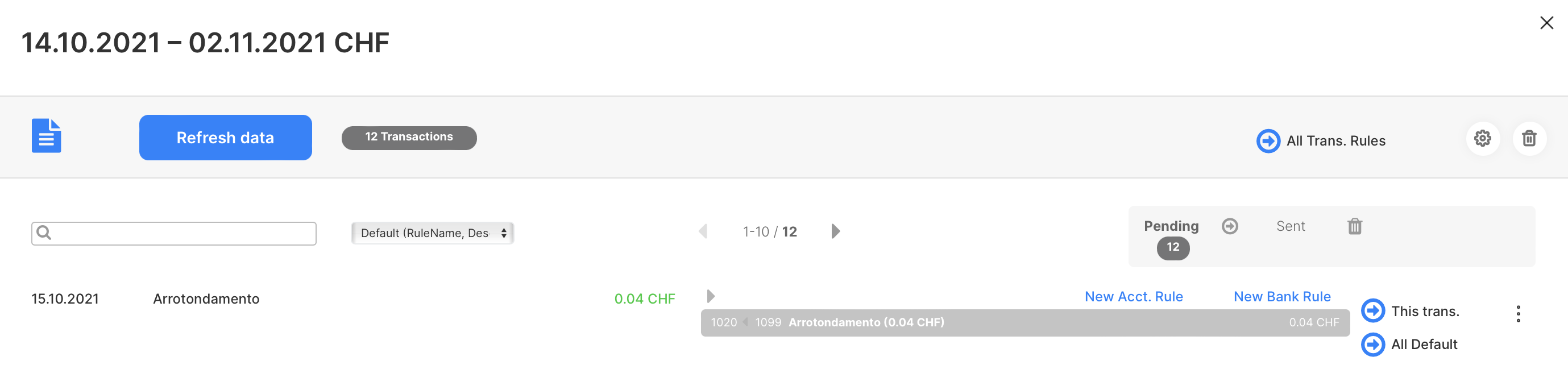 Cornercard result for import in bexio
