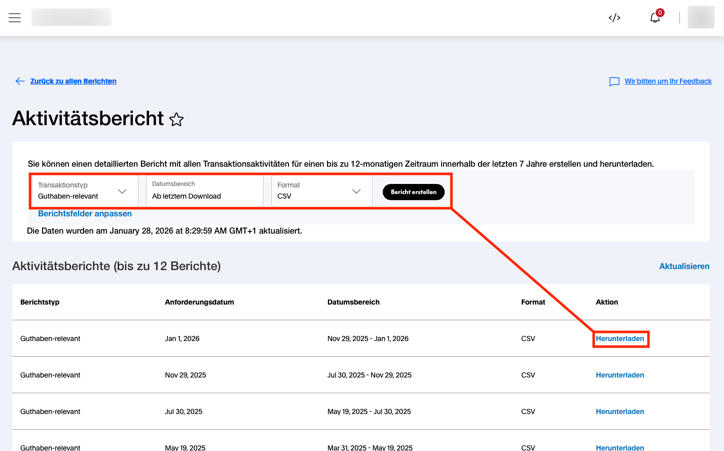 Paypal Download Report