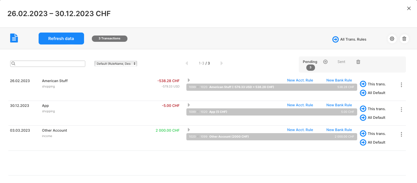 Neon result for import in bexio