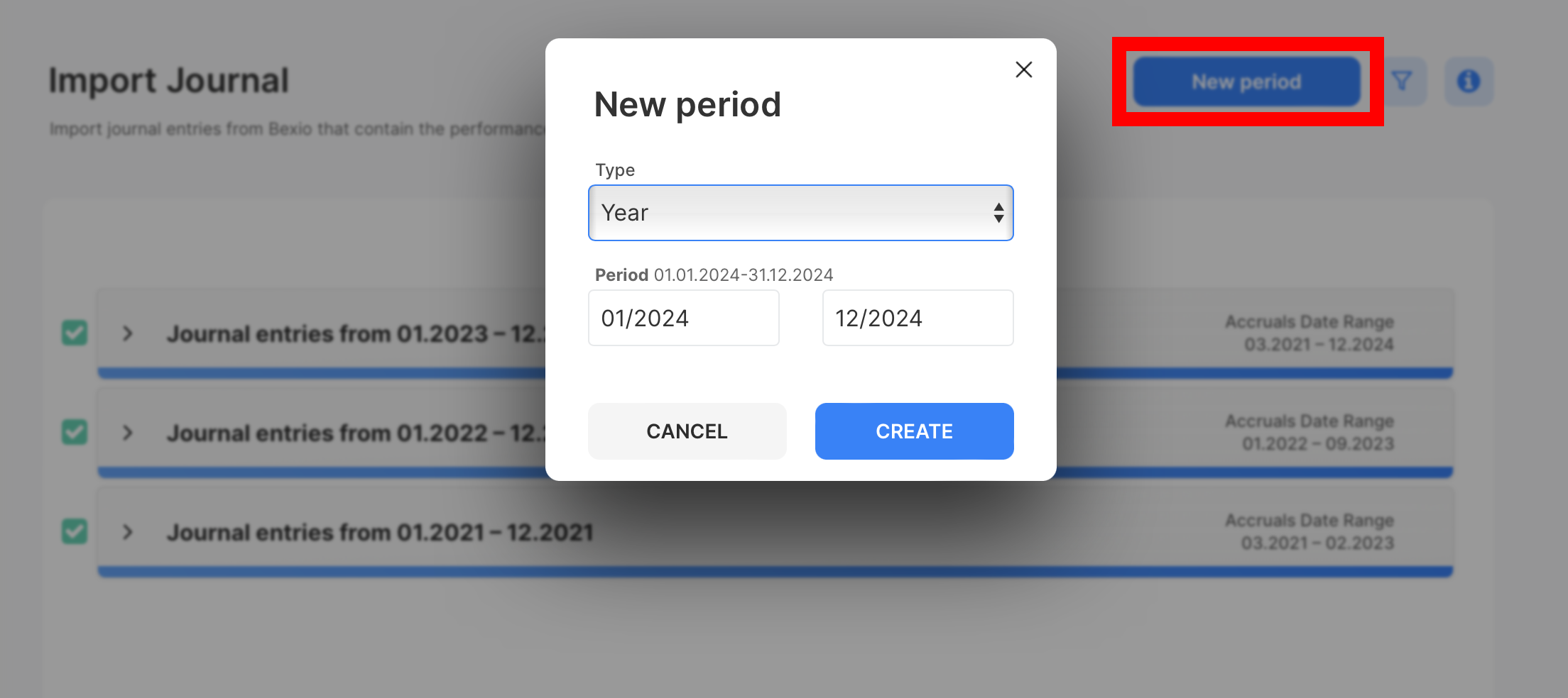 Bexio Journal Import the year 2024