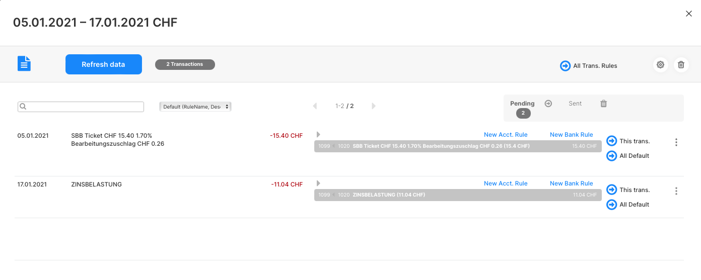Wise result for import in bexio