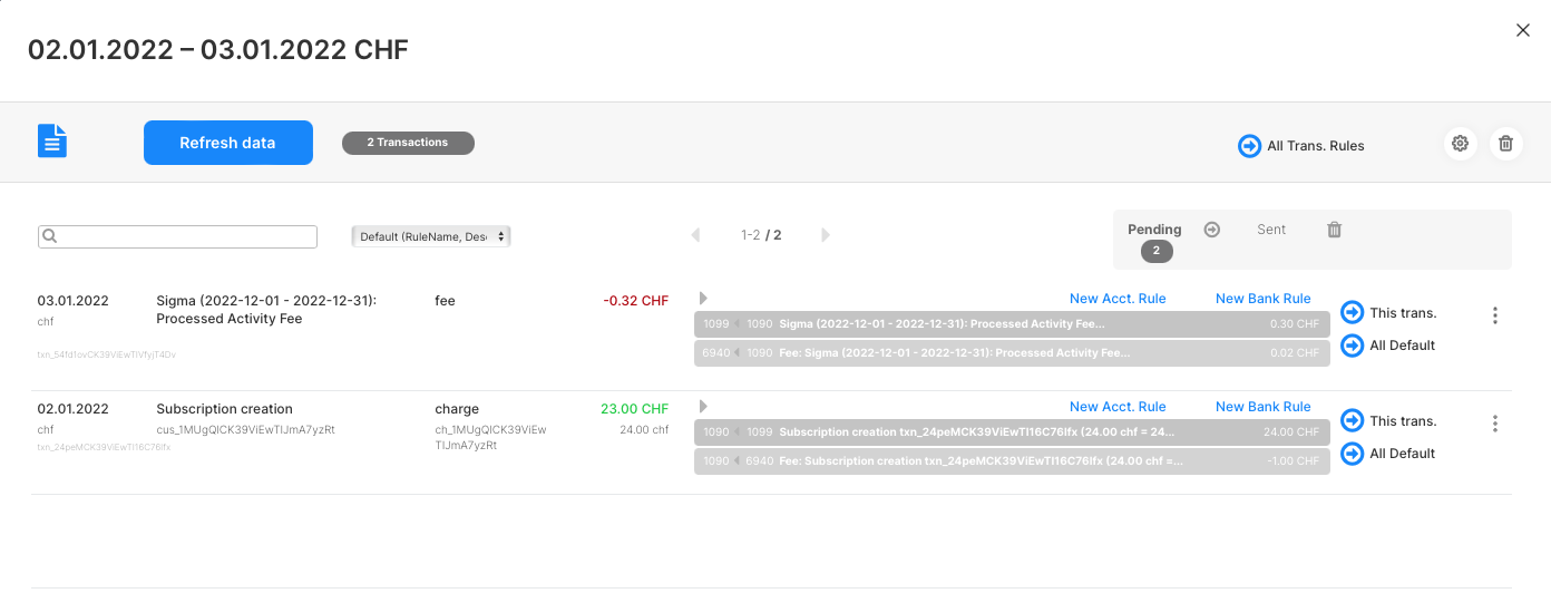 Stripe Transactions Result for Import in Bexio