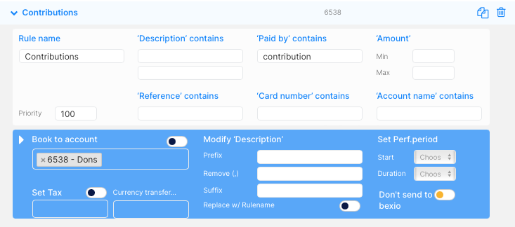 Contribution Transaction Rule for Stripe Import in Bexio