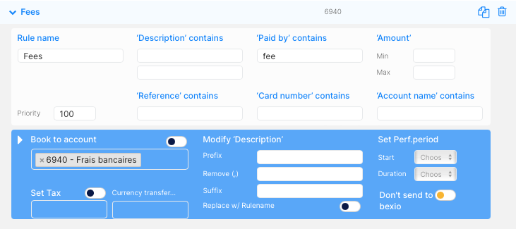 Fee Transaction Rule for Stripe Import in Bexio