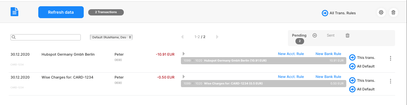 Wise result for import in bexio
