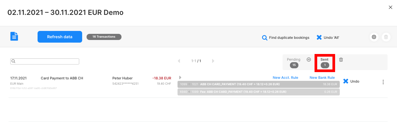 Sent transactions