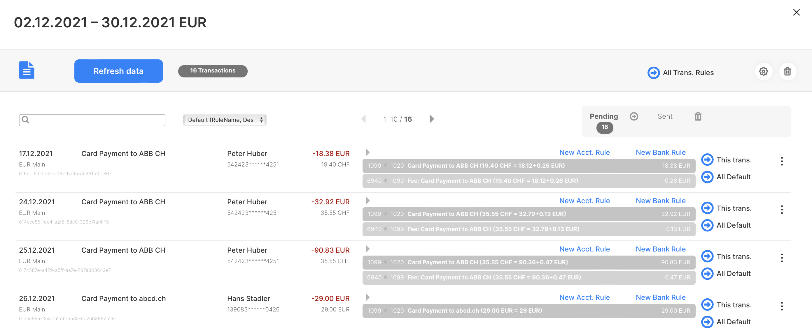 Revolut Transactions Result for Import in Bexio