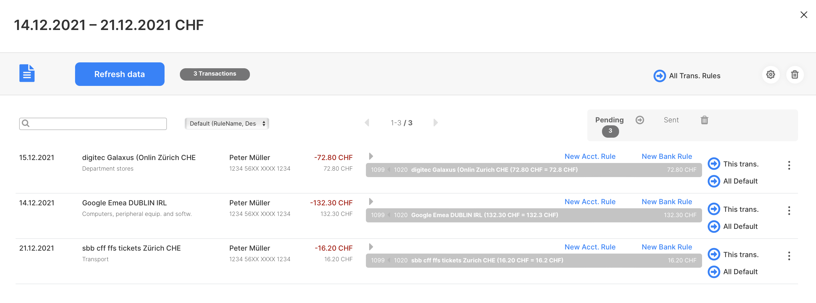 UBS MasterCard/VISA result for import in bexio